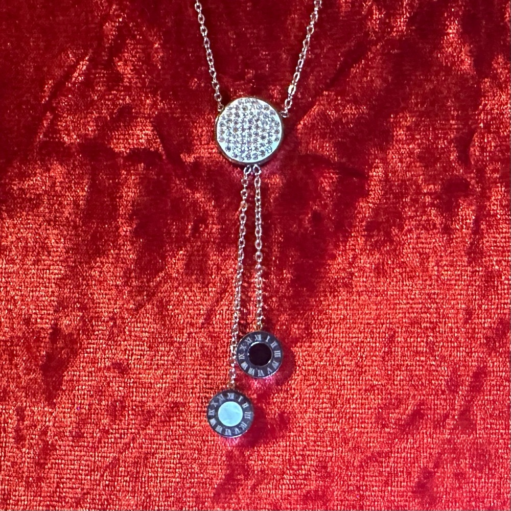 Clock necklace Sparkly necklace w dangling clock faces NWOT *Comes Gift Ready*
